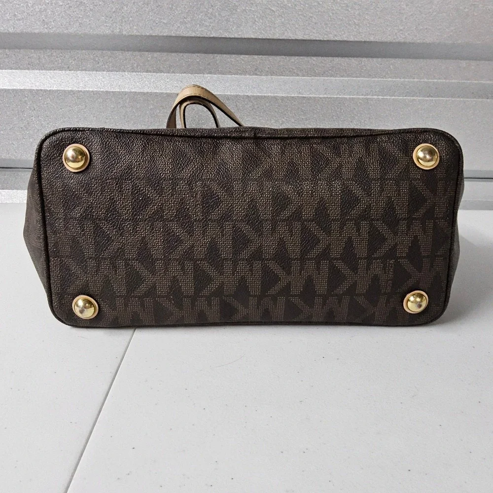 Michael Kors Tote Bag Purse Satchel Brown Signature Print Shoulder Bag - Picture 16 of 16
